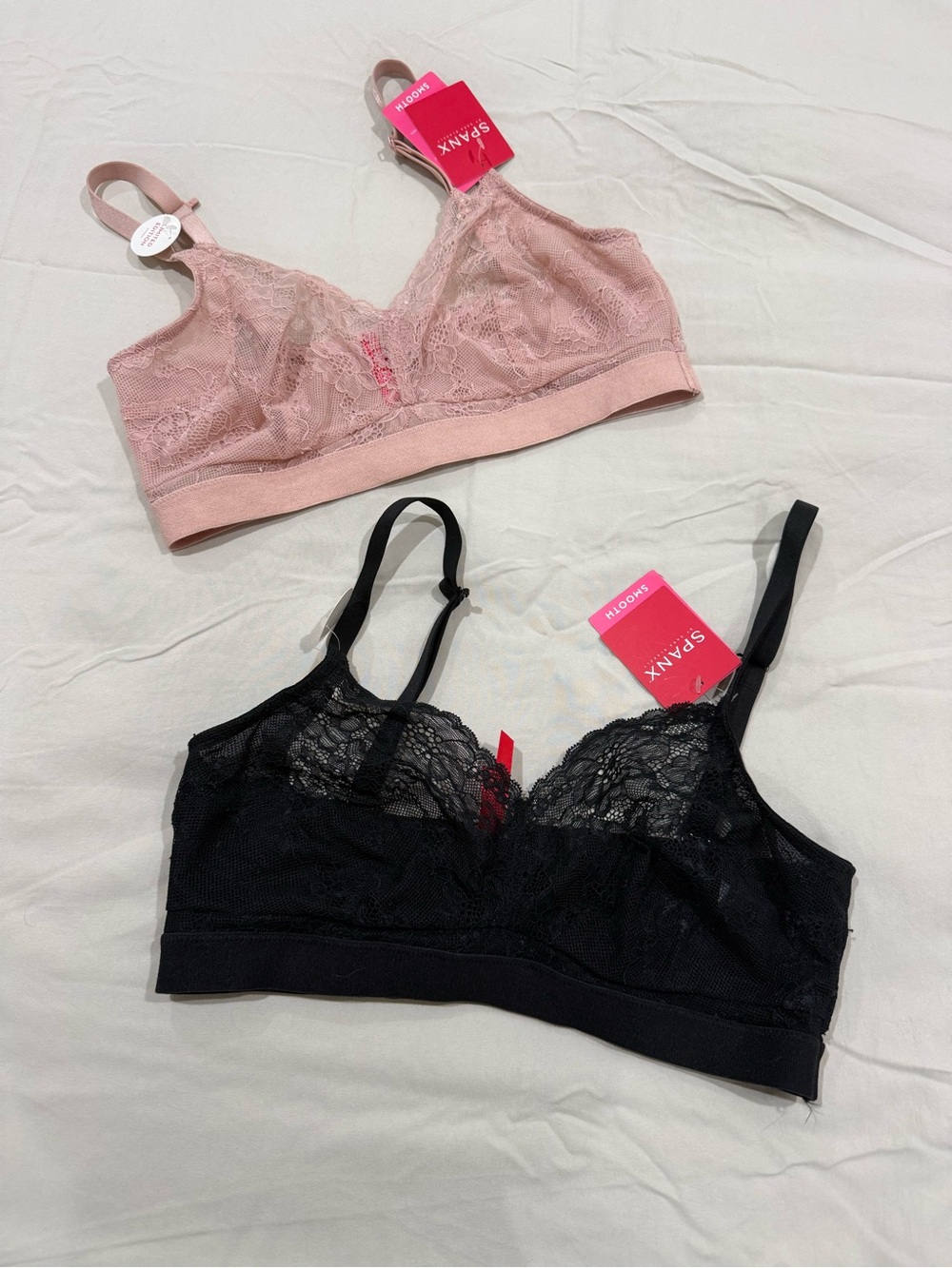 Set of 2 SPANX Lace Longline Bralette in Black & Pale Pink S